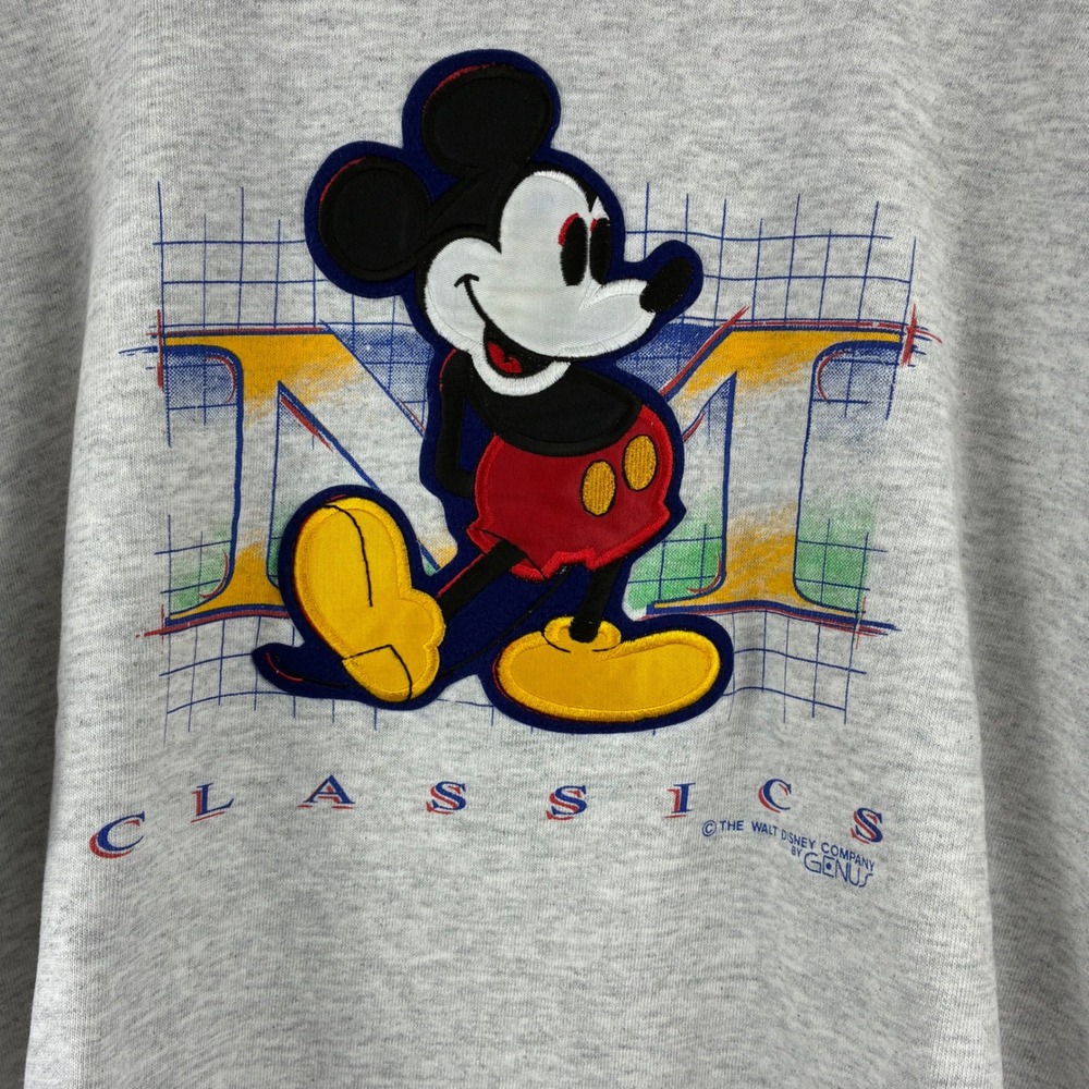 VTG 90s Rare Genus Mickey Mouse Classics Sweatshirt Gray Made in USA Lg Disney - Picture 2 of 9